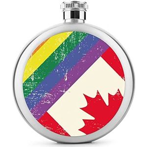 Regenboog Homo En Canada Vlag Ronde Heupfles voor Drank Draagbare Rvs Pocket Wijnfles Met Deksel Voor Mannen Vrouwen 5oz