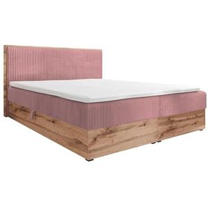FURNISTAR Boxspringbed TILIA tweepersoonsbed met bonellmatras, bed met topper en bedlade, corduroy, gestoffeerd bed met hoofdeinde, moderne slaapkamer, Wotan plattet (160x200 roze)