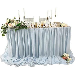 Tafelrokversiering, Chiffon tafelrok extra lang 6FT & 9FT doorschijnend tafelkleed for babyshowers verjaardagen taartdecoratie veelkleurig(Blue,9ft x145cm drop)