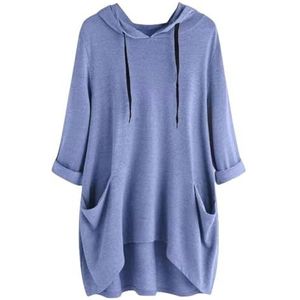 CupitiDU Dames Hooded Effen Kleur Losse Sweatshirt, Oversized Casual Lange Mouw Trui, Onregelmatige Pocket Top, Lichtgewicht Comfrt Hoodies Pullover Tops met Zakken, Blauw, M