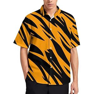 Zebra Skin Tiger Strepen Heren T-shirt met korte mouwen casual button down zomer strand top met zak