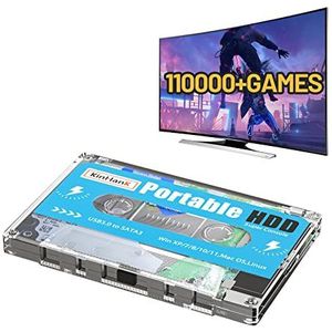 Kinhank 500G HDD draagbare gamedrive ingebouwde 110.000+ games, Batocera 33 gamesysteem compatibel met 90+ emulators, plug and play, USB3.0, ondersteuning voor Windows/laptop/pc