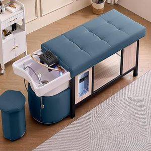 MegLob Hoofdzorg Shampoo Bed, Zware Shampoo Bed & Massagetafel-In-1, Schoonheidssalon Thai Massage Shampoo Bed, Inclusief U-Shape Water Massage Backwash, Spa Resort Hair Salon Equipment,Blauw