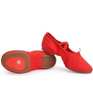 Balletschoenen, stof, natuurlijk leer, balletdansschoenen voor vrouwen, gemiddelde hak, zachte jazz salsa dansschoenen voor meisjes, yoga-schoenen, Stof rubber rood, 41.5 EU
