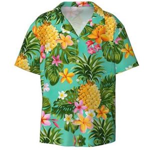 OdDdot Tropisch fruit ananas print heren button down shirt korte mouw casual shirt voor mannen zomer business casual overhemd, Zwart, XXL