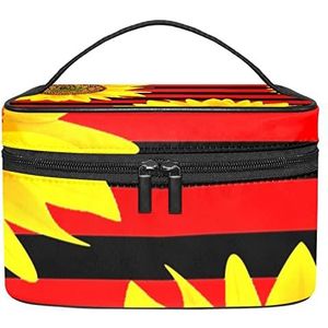 Zonnebloem Rode en Zwarte Streep Make-up Organizer Bag, Reizen Make-up Tas Organizer Case Draagbare Cosmetische Tas voor Vrouwen en Meisjes Toiletartikelen, Meerkleurig, 22.5x15x13.8cm/8.9x5.9x5.4in