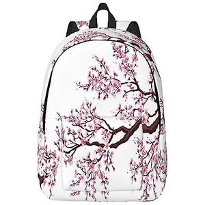 NOKOER Cherry Blossoms Tree Gedrukt Canvas Rugzak, Casual Daypacks, Laptop Rugzak Voor Vrouwen Mannen, Lichtgewicht Reizen Dagrugzak, Zwart, Medium