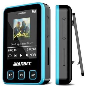 MP3-speler van 32 GB, met bluetooth-muziekweergave, scherm van 2,7 cm (0,77 inch), armband, bekabelde hoofdtelefoon inbegrepen, voor hardlopen, fitnessstudio, blauw
