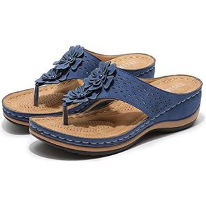 Orthopedische Slippers Thongs Dames Steunzolen Sandalen voor Fasciitis Plantaris & Platvoeten Orthopedische Slippers Schoenen,Blauw,42