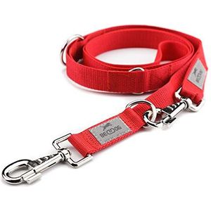 BedDog® hondenriem WILLY, verstelbaar in 3 lengtes, dubbele riem, hondenlijn, looplijn, middelgrote en grote honden, totale lengte 2m - rood
