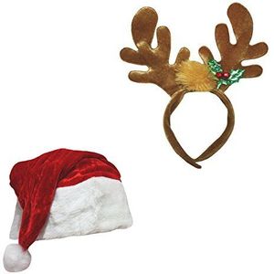 Petitebelle Kerstmis kostuum Kerstman warme hoed ren-hoofdband set Eén maat bruin