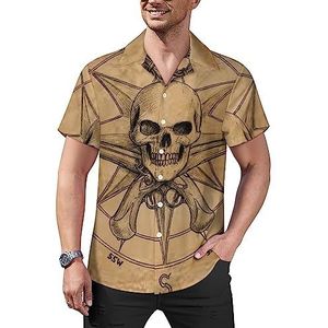 Piraat en schedel kompas heren casual button-down shirts korte mouw Cubaanse kraag T-shirts tops Hawaiiaans T-shirt 4XL