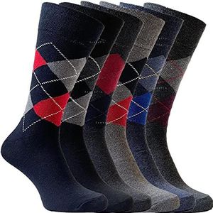 ZombaFlo 6 paar diabetische sokken voor mannen zachte grip comfortabele losse tops katoen rijke stay up sokken UK maat 6-11 multipack, Argyle Multi, 40-45 EU