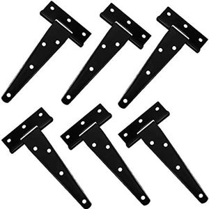 JFQOWCMP 6 stks Scharnieren 5 Inch T Heavy Duty Scharnieren, Roestbestendig Ijzer Zwarte Band Scharnieren voor Schuur Deur Schuur Deur Houten Kist Deur Accessoires Scharnieren