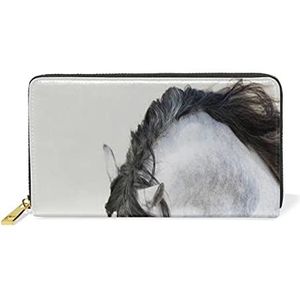 King Horse Wit Zwart Dier Lederen Dames Rits Portemonnees Koppeling Coin Case