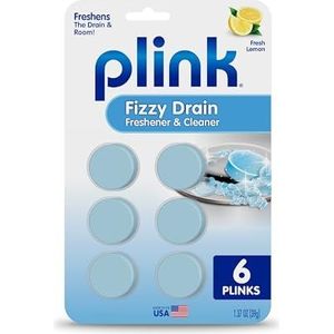 Plink Fizzy Drain Freshner, voorkomt ophoping en behoudt een heldere afvoer, verwijdert afvoergeur, citroengeur, 6 tabletten