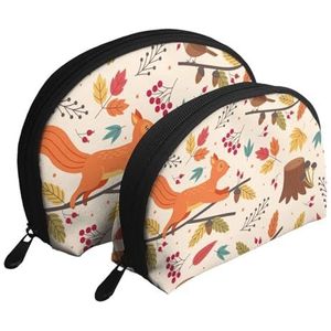 Make-uptas, cosmetische reistas, 2 stuks draagbare clutch pouch-set Pouch Organizer Eekhoorn en herfst, zoals afgebeeld, Eén maat