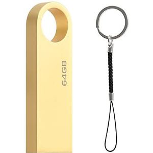64 gb USB-stick mini waterdichte geheugenstick USB flashdrive met sleutelhanger school kantoor auto pc laptop (goud)