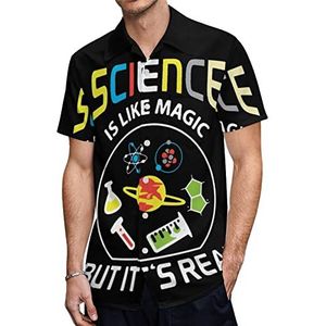 Science Like Magic Hawaiiaanse shirts voor heren, casual overhemd met korte mouwen, knoopsluiting, vakantie, strandshirts, L