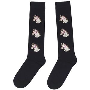 Weri Spezials Ruiter kniekousen van katoen voor dames meisjes kinderen rijkousen met paardenmotief paardrijsokken, Zwarte paarden, 35-38 EU