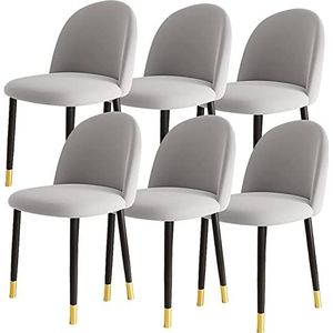 GZDZ Stoelen Keuken Woonkamer Stoelen Fluwelen Eetkamerstoel Set van 6 Modern Design Eetkamerstoel met Ergonomische Rugleuning Koolstofstalen poten (Lichtgrijs)