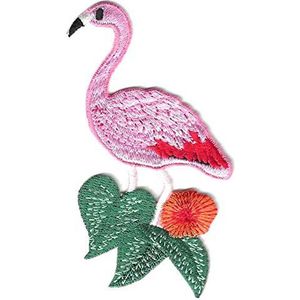 MarBello Flamingo applicatiepatch in veelkleurig geborduurd op polyesterweefsel om op te strijken of te naaien.