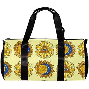 Ronde Gym Sport Duffel Bag met Afneembare Schouderband Geel Sun Planet Occult Mystic Training Handtas Nachttas voor Vrouwen en Mannen, Meerkleurig, 45x23x23cm/17.7x9x9in