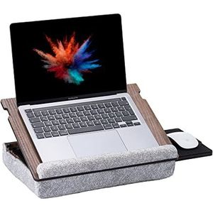 Vigo Wood Laptoplade - Ergonomisch ontwerp met gewatteerde bodem en muismatlade - in hoogte verstelbaar voor comfortabel werken overal - ideaal voor thuiskantoor, bank, bed (walnoot)
