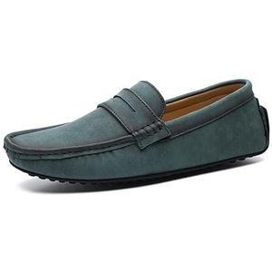 Loafers for heren PU-leer met vierkante neus Rijden Penny Loafers Lichtgewicht platte hak Antislip Bruiloft Outdoor Slip-ons (Color : Green, Size : 41 EU)