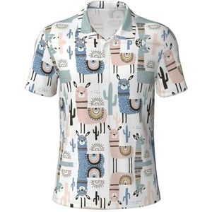 Migpkd Llama Alpaca Cactus Men is Golf Polo Shirts Korte Mouw Prestaties Vochtigheid Wick Casual Print Collared Golfshirts voor Mannen, Zwart, M