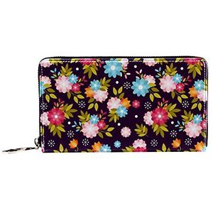 Vrouwen Zip Rond Portemonnee en Telefoon Clutch, Leuke Bloemen Print, Reistas Lederen Clutch Bag Kaarthouder Organizer Polsbandjes Portefeuilles, Meerkleurig, 8.07x1x4.53 in