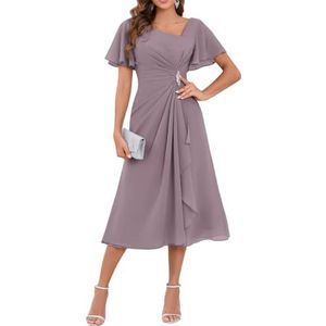 WSEYU Chiffon moeder van de bruid jurken asymmetrische thee lengte moeder van de bruidegom jurken voor bruiloft, Wisteria, 34