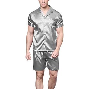 Satijnen pyjamaset met korte mouwen voor heren, Grijs, XL