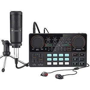 Geluidskaartkit, Interface Kit Geluidskaart Met Microfoon 3.5mm Condensator Microfoon for Computer Mobiele Telefoon Opname Streaming(Mic-Mixer-Earphone)