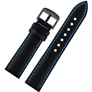 Horlogebandjes voor mannen en vrouwen, horlogeband 20/22 mm heren dames waterdichte nylon horlogeband met kalfsleer comfortabele horlogeband pad horlogeband (Color : Black with Blue Black, Size : 22
