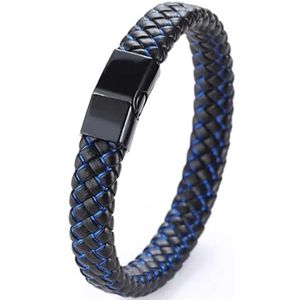 Malinsi - Armband - Zwart Blauw Effect - RVS Sluiting - Gevlochten Leer