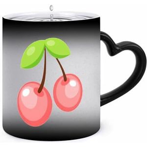 Cherry Coffee Mug 11oz Kleur Veranderende Mokken Hartvormige Handvat Warmtegevoelige Verkleuring Koppen