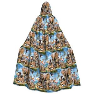 ZaKhs Safari Dieren Print Hooded Mantel Vrouwen Cape Tovenaar Tuniek Halloween Mantel Cosplay Kostuum Mantel Voor Party