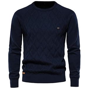 Wintertrui, Herentruien Effen kleur O-hals Lange mouw Gebreide herentrui Wintermode Warme truien for heren(Navy Blue,Size M 65-72 kg)