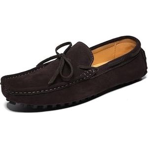 Loafers for heren Nubuck lederen mocassins met vierkante neus Bootschoenen Lichtgewicht comfortabele platte hak Wandelen Outdoor Slip-on (Color : Brown, Size : 38 EU)