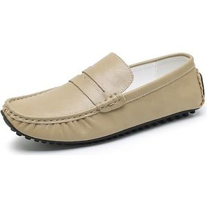 Loafers for heren Ronde neus Lederen rijstijl Loafer Comfortabele platte hak Lichtgewicht Bruiloft Casual instappers (Color : Khaki, Size : 41 EU)