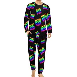 Hond Moeder Regenboog Pawprint Comfortabele Heren Pyjama Set Ronde Hals Lange Mouw Loungewear met Zakken L