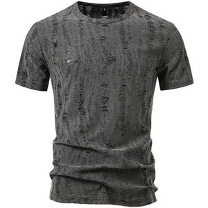 yk8fass Gescheurd los casual T-shirt jj-8900, Donkergrijs, S