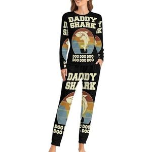 Daddy Shark Vintage zachte damespyjama met lange mouwen, warme pasvorm, loungewear sets met zakken, S
