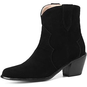 Onewus Vintage Western Boots voor dames, korte laarzen met dikke hak en puntige kant, zwart, 39 EU