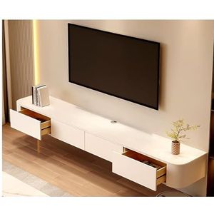 Houten Zwevende Tv-standaard, Met Laden En Deuren, Aan De Muur Gemonteerde Mediaconsole-plankkast, Witte Tv-opbergkast, Entertainmentcentrum, Voor Woonkamer, Slaapkamer (Color : White, S : 200x24x20