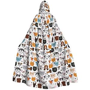Bxzpzplj Cartoon kat en hond print capuchon mantel lang voor carnaval cosplay kostuums, carnaval fancy dress cosplay, 185 cm