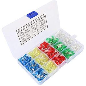 GTIWUNG 500Pcs 5mm LED-diodes, 2Pin LED-licht uitstralende diode, ronde kleur diodes, lichtdioden elektronica componenten, LED-assortiment rood blauw groen geel wit (100 per kleur)