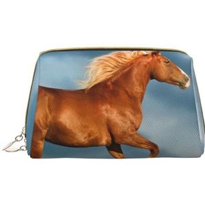 Grote make-up tas,Lederen cosmetische tas reizen toiletartikelen organisator tas make-up zak, rood runing paard, zoals afgebeeld, Eén maat
