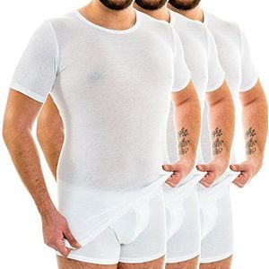 HERMKO 3847 3-pack heren extra lang shirt met korte mouwen (+10 cm) van 100% biologisch katoen, wit, 3XL